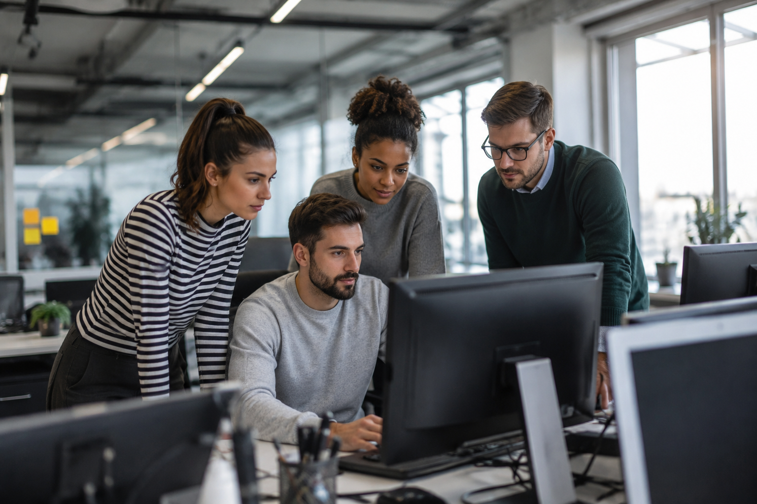 Equipo de desarrollo de Agencia Arial trabajando en un proyecto de software