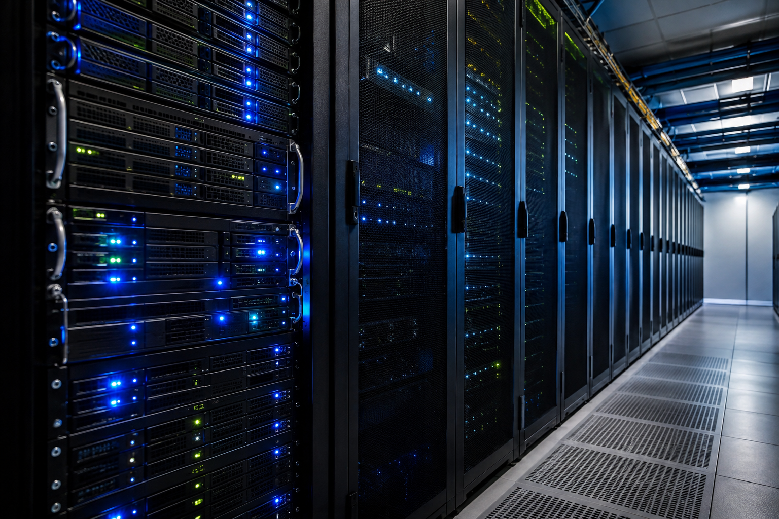 Pasillo de racks de servidores en un centro de datos