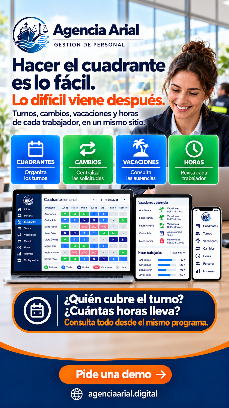 Cuadrante de turnos, cambios y vacaciones en un mismo sitio