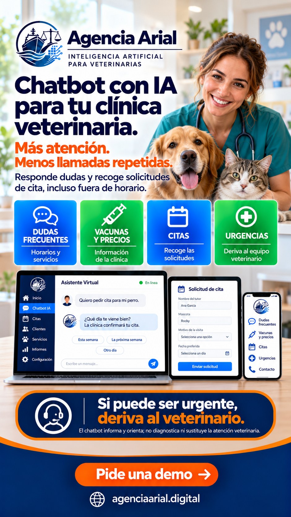 Chatbot para clínica veterinaria: urgencias, citas y dudas frecuentes